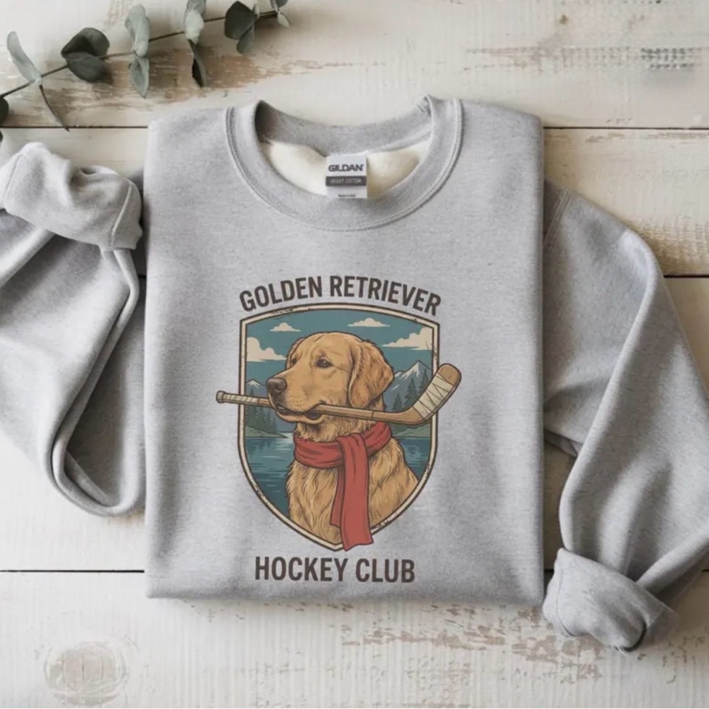 NEW Gray Golden Retriever Hockey Club Sweatshirt